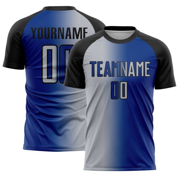 Custom Royal Gray-Black Sublimation Gradient Fashion Soccer Uniform Jersey